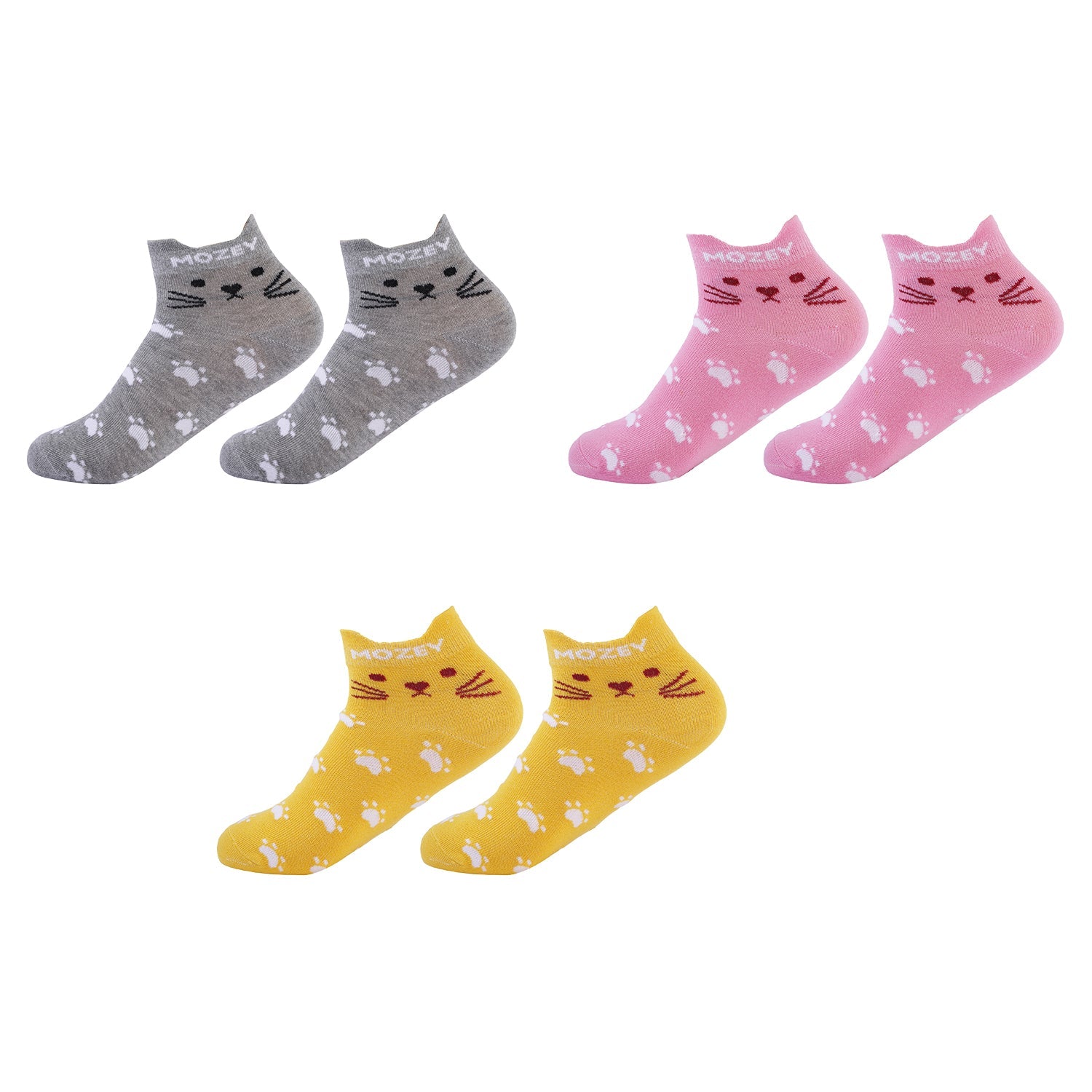 Women's Cat Sneaker Socks-Pair of 3