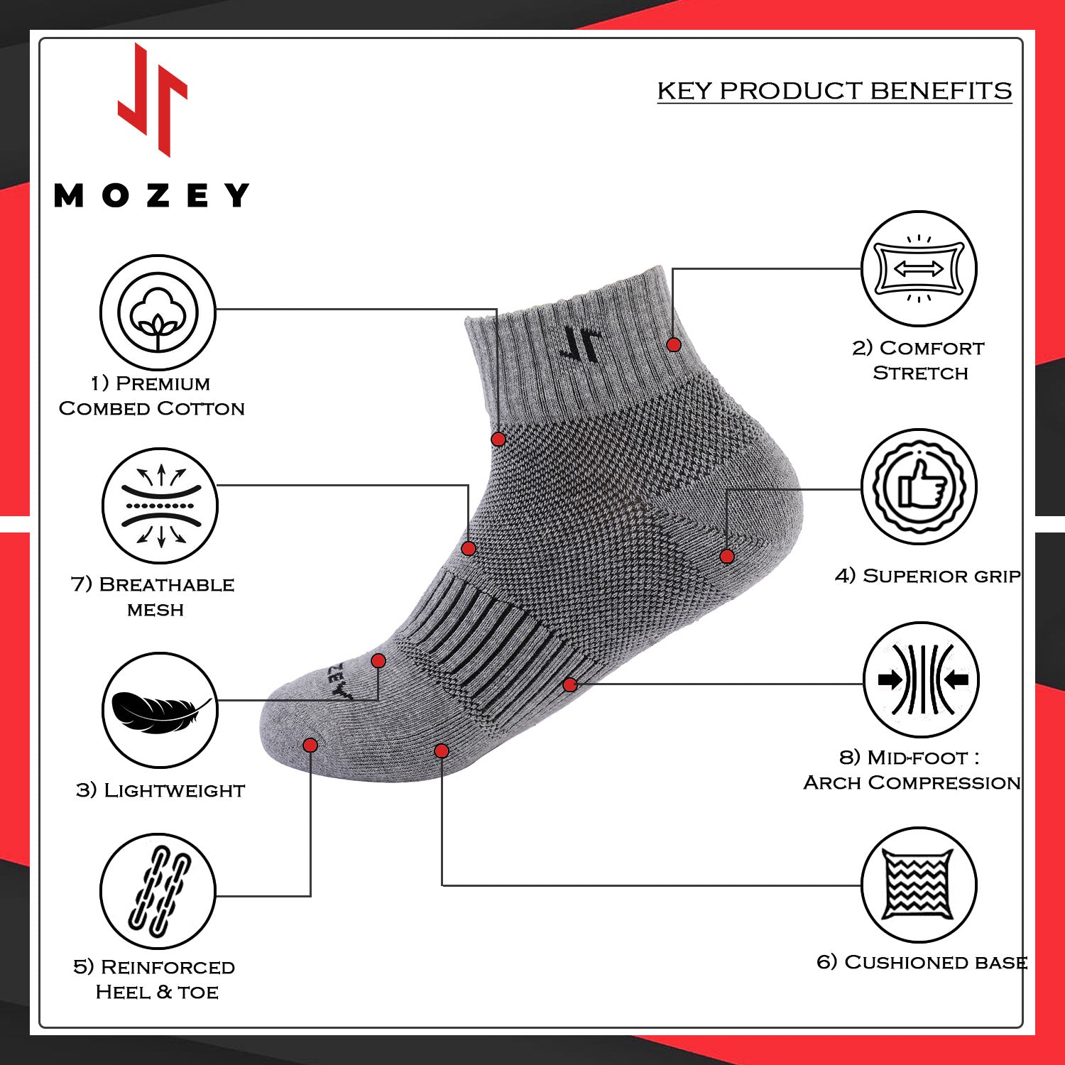 Ankle Sports Socks-Pair of 3